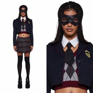 $125 Halloween costume set of 4 Dolls Kill Navy and Burgundy Schoolgirl Set